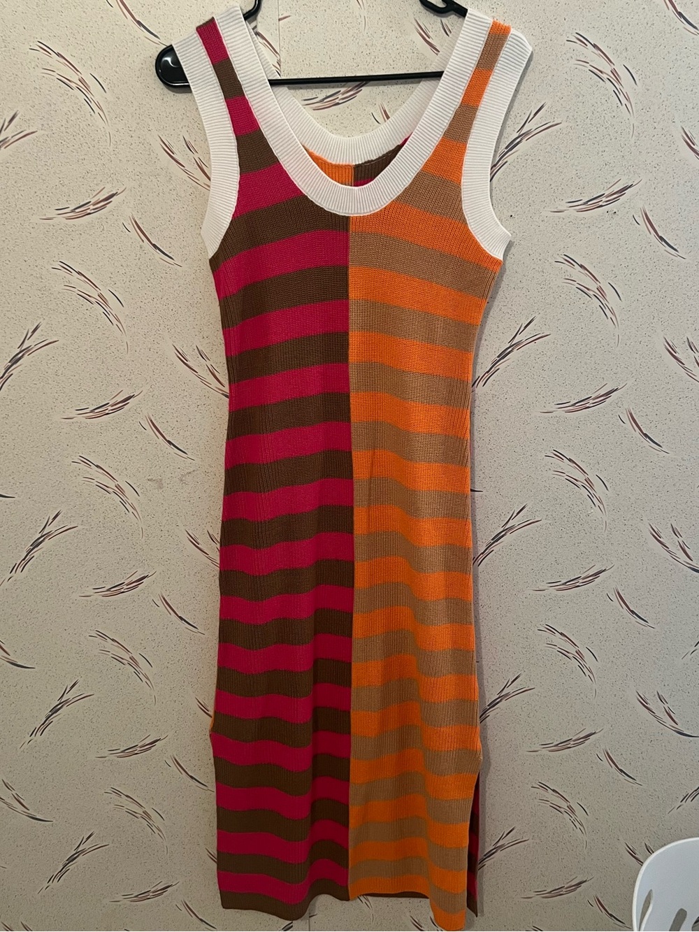 Women’s Small Colorblock Striped Knit Midi/Maxi Tank Dress – Pink Orange Brown